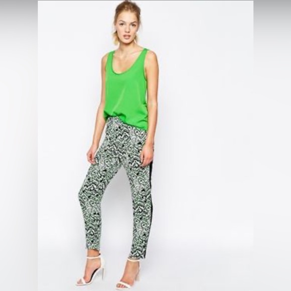 French Connection Pants - French Connection Green and Black Animal Print Pants
